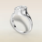 Cushion Full Bezel Low Profile engagement ring in white gold, angled view