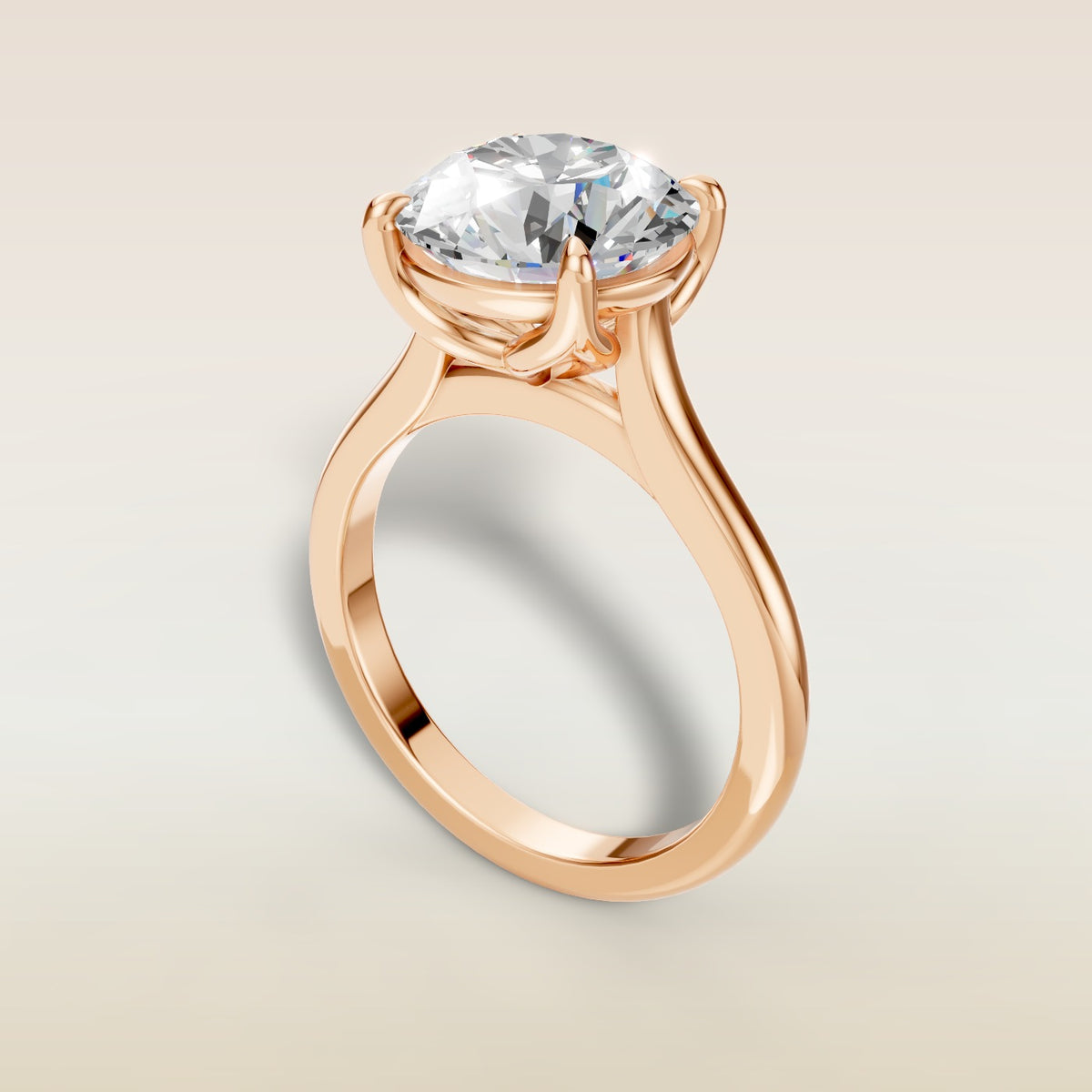 Round Tulip Classic engagement ring in rose gold, angled view