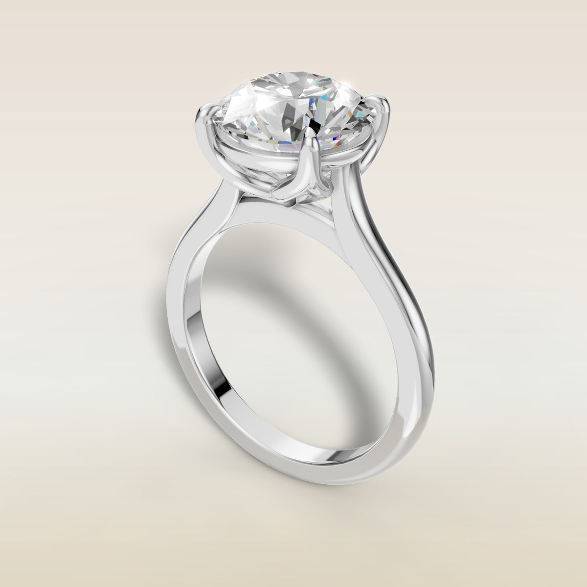 Round Tulip Classic engagement ring in white gold, angled view