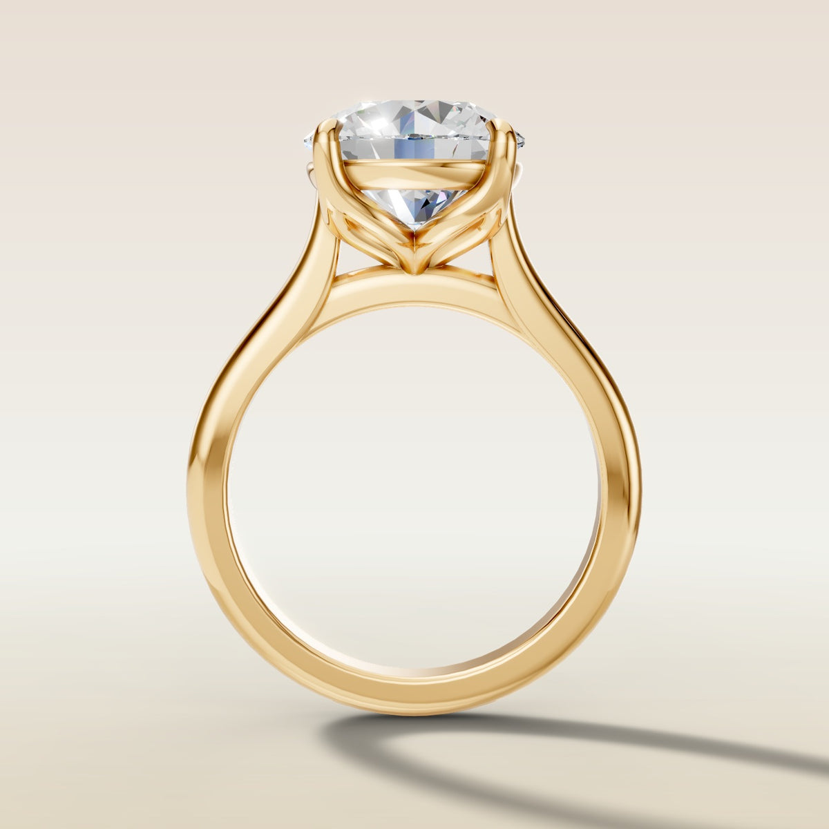 Round Tulip Classic engagement ring in yellow gold, front view