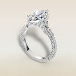 Marquise Tulip Side Stones Pave engagement ring in white gold, angled view