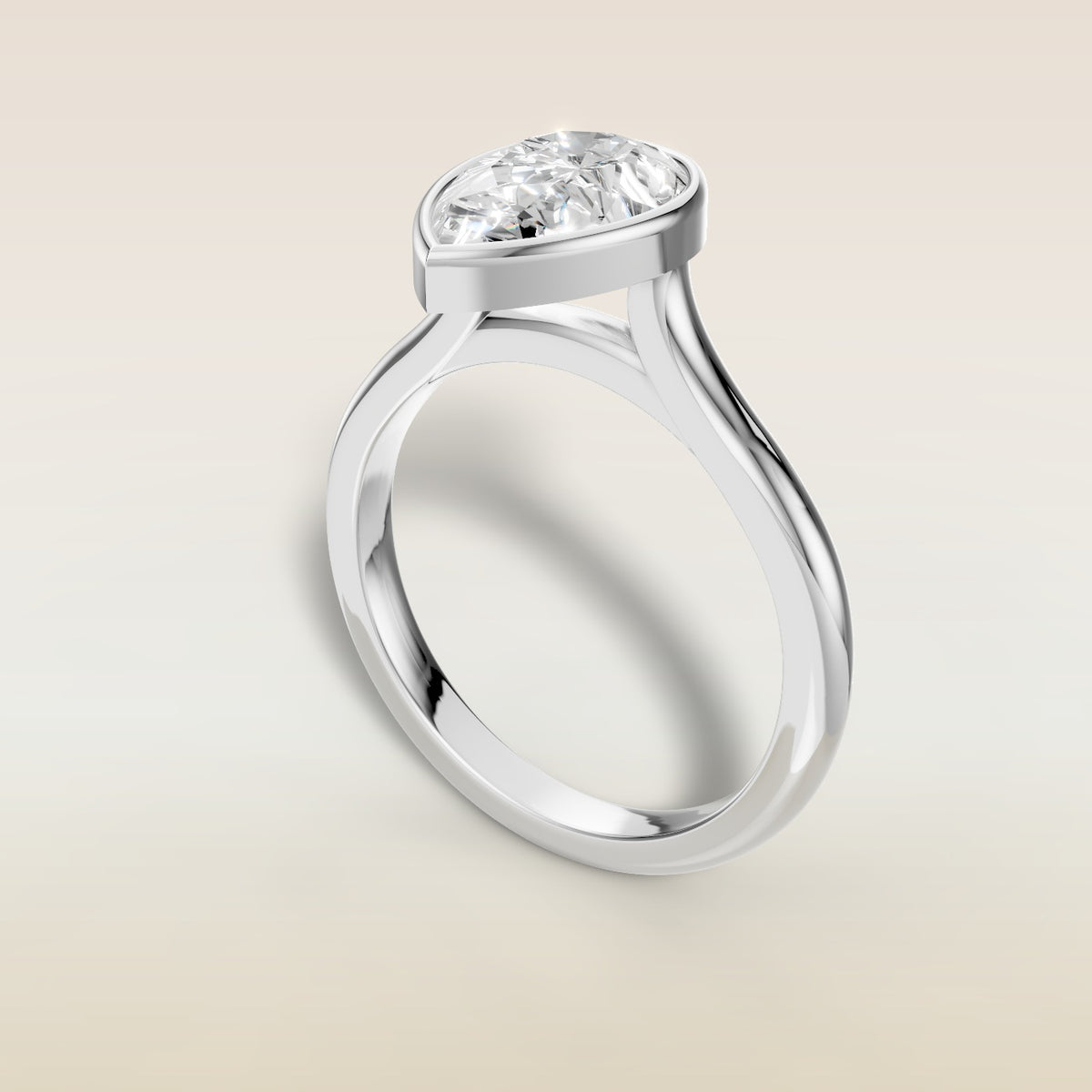 Pear Full Bezel Cathedral engagement ring in white gold, angled view