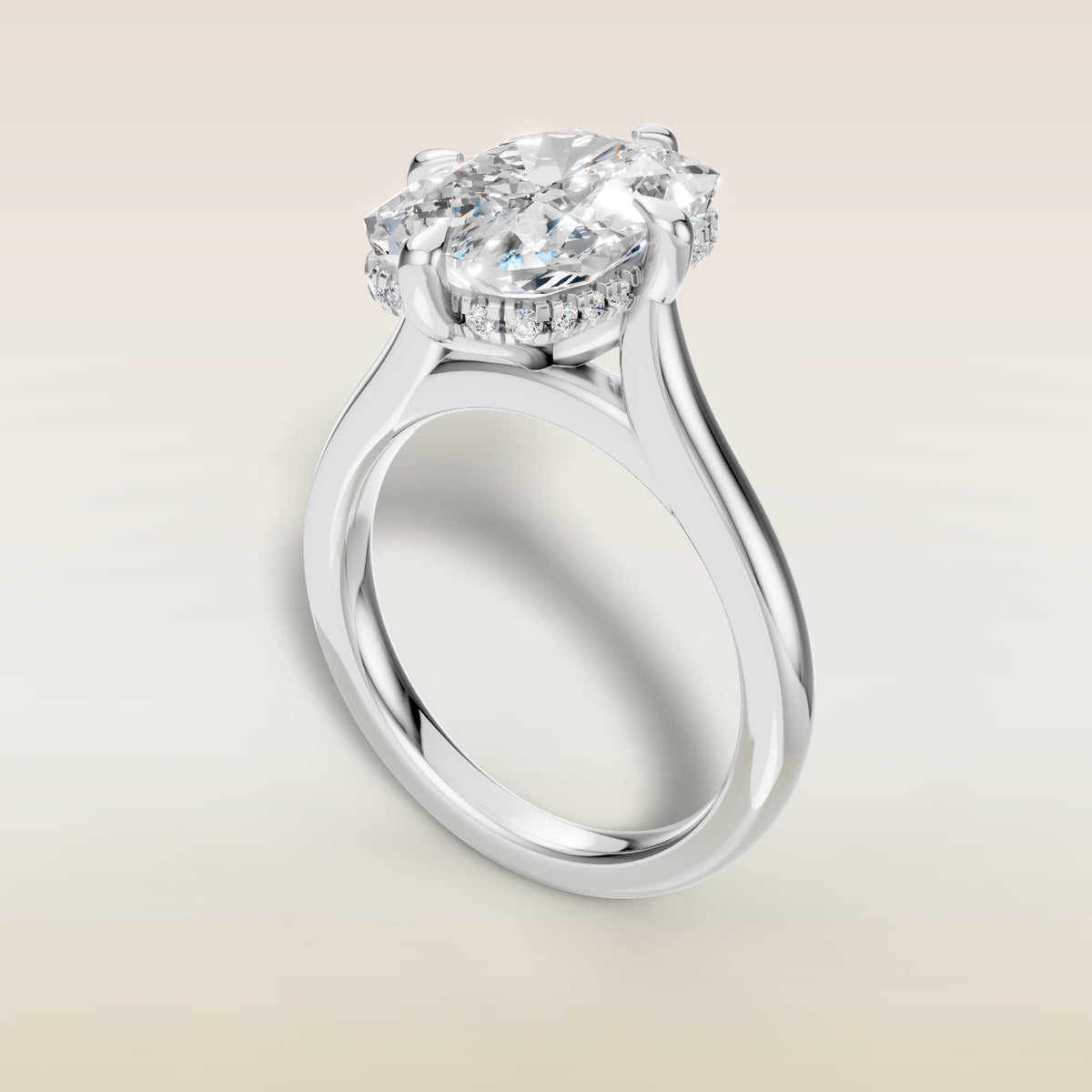 Cushion Compass Set Hidden Halo engagement ring in white gold, angled view