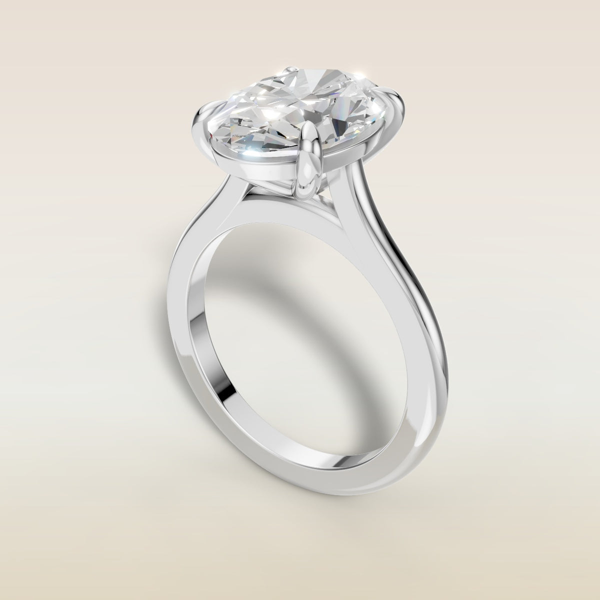 Oval Classic Cathedral engagement ring in white gold, angled view