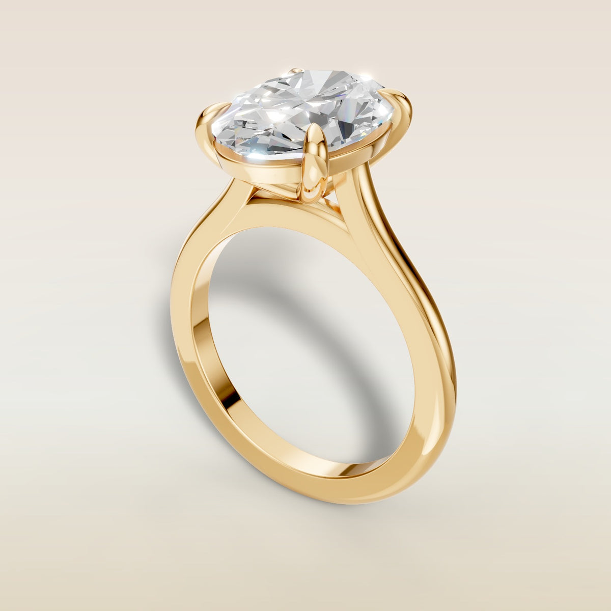 Oval Classic Cathedral engagement ring in yellow gold, angled view