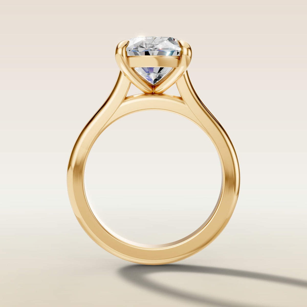 Oval Classic Cathedral engagement ring in yellow gold, front view