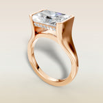 Radiant Half Bezel with Hidden Halo engagement ring in rose gold, angled view