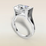 Radiant Half Bezel with Hidden Halo engagement ring in white gold, angled view