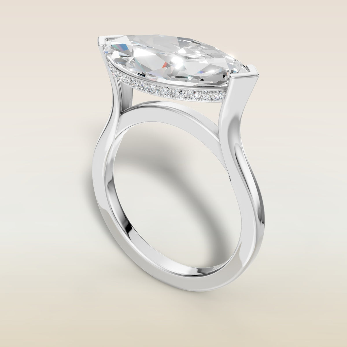 Marquise Half Bezel with Hidden Halo engagement ring in white gold, angled view