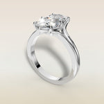 Moval Tulip Low Profile Split Shank engagement ring in white gold, angled view
