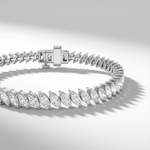 Lab grown diamond tennis bracelet with marquise cut diamonds in white gold