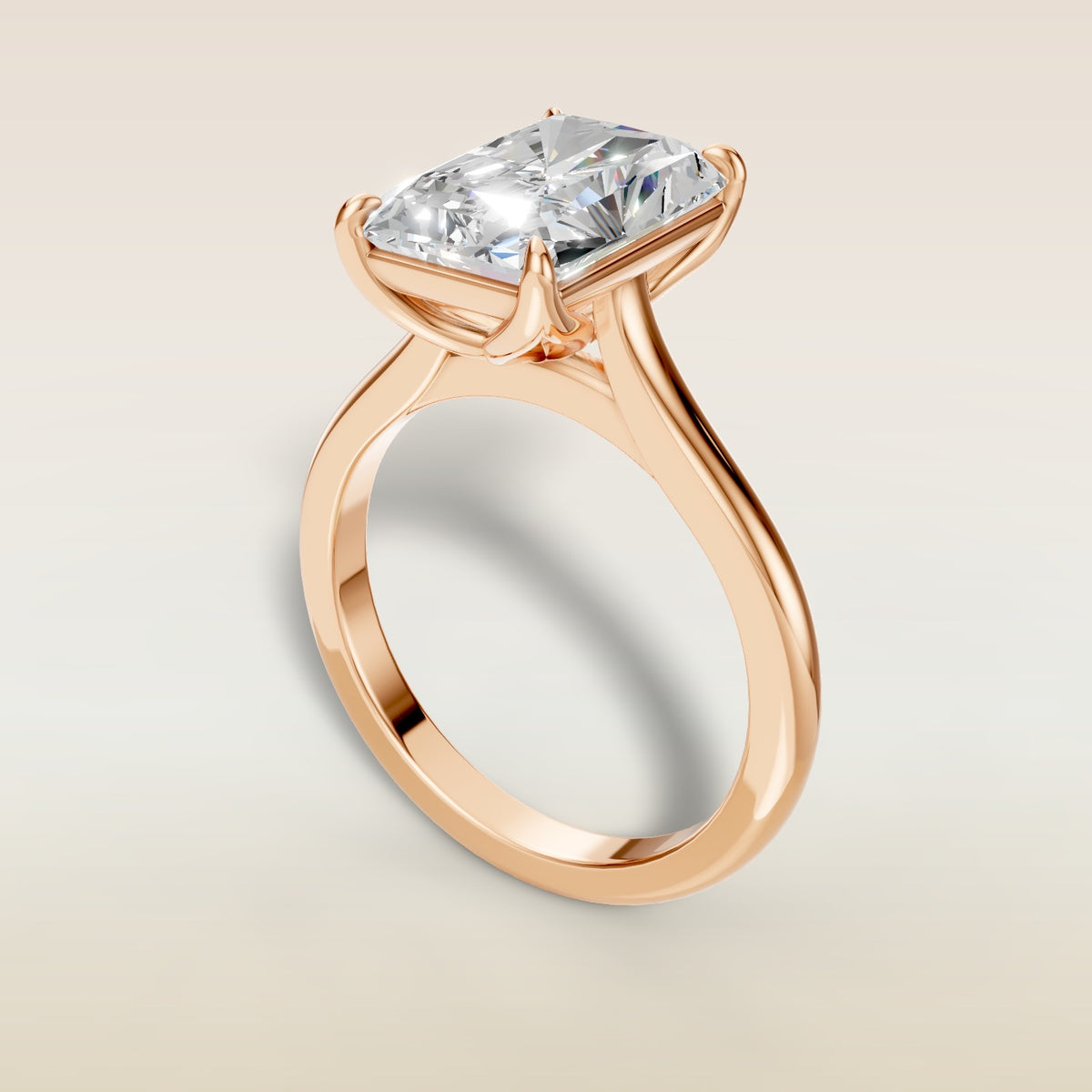 Radiant Tulip Classic engagement ring in rose gold, angled view