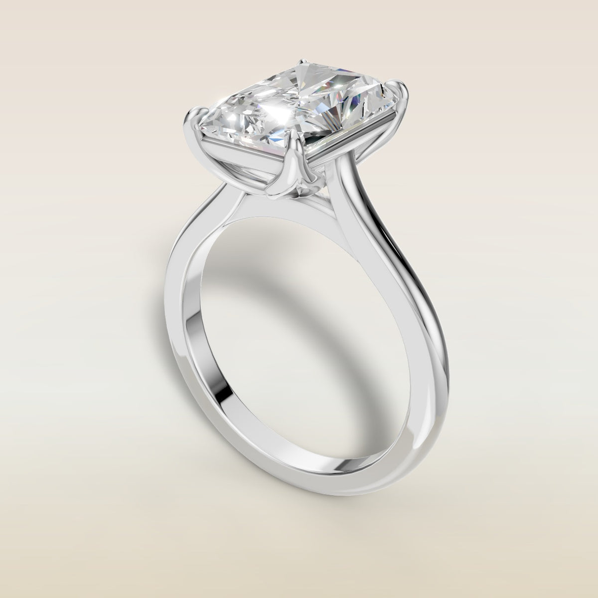 Radiant Tulip Classic engagement ring in white gold, angled view