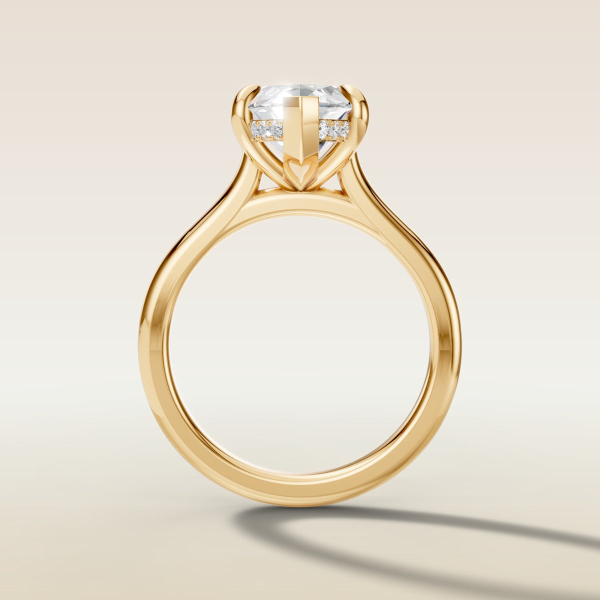 Marquise Hidden Halo Cathedral engagement ring in yellow gold, front view