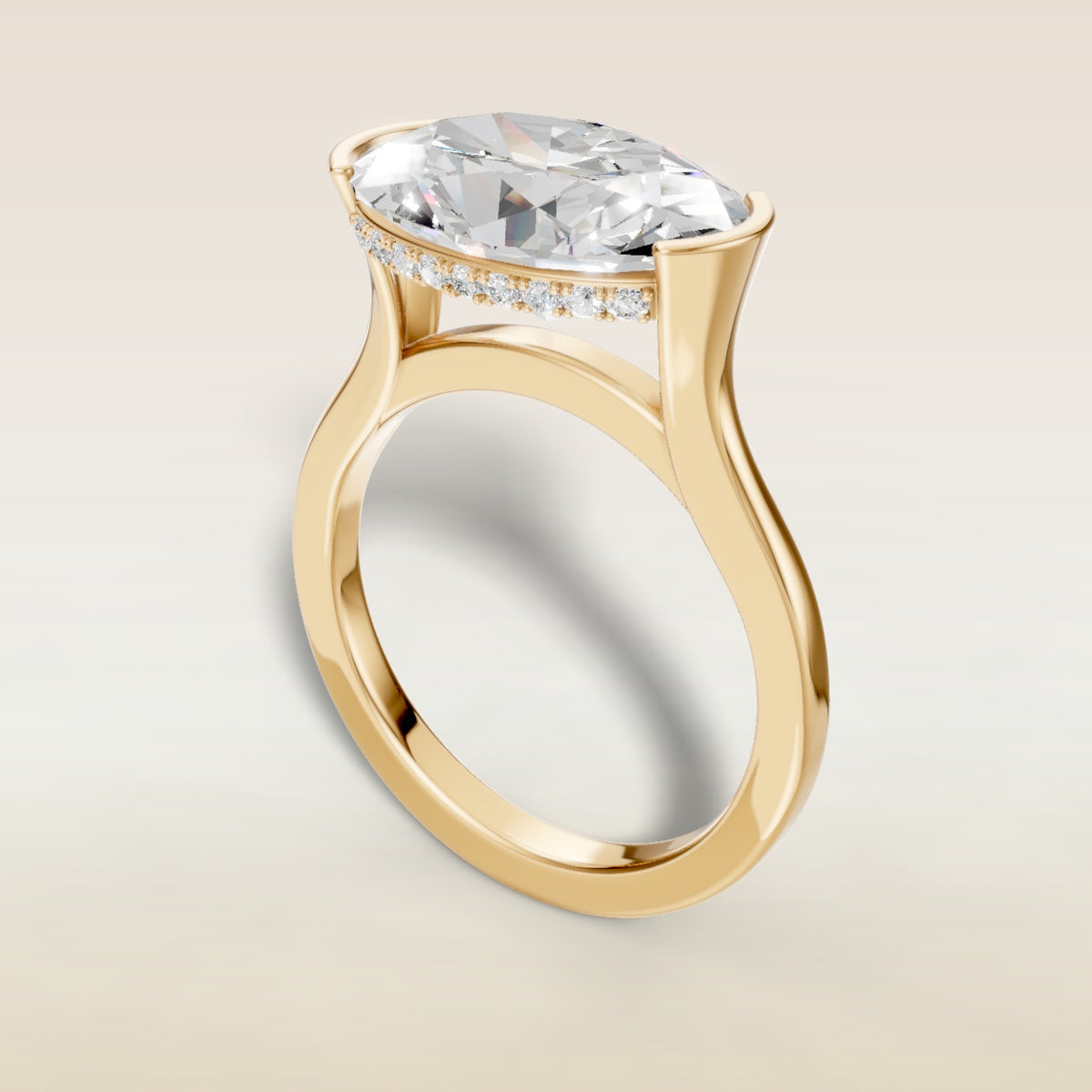 Oval Half Bezel with Hidden Halo engagement ring in yellow gold
