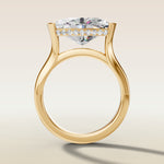 Oval Half Bezel with Hidden Halo engagement ring in yellow gold, front view