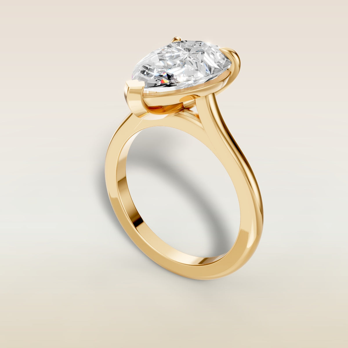 Pear Classic Cathedral engagement ring in yellow gold, angled view
