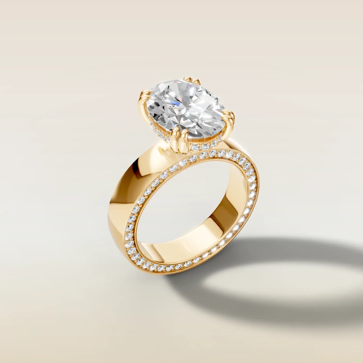Oval Thick Band Hidden Pave