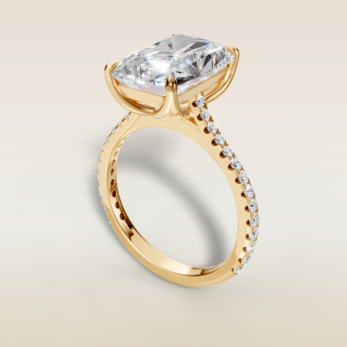 Radiant Tulip Classic Pave engagement ring in yellow gold, angled view