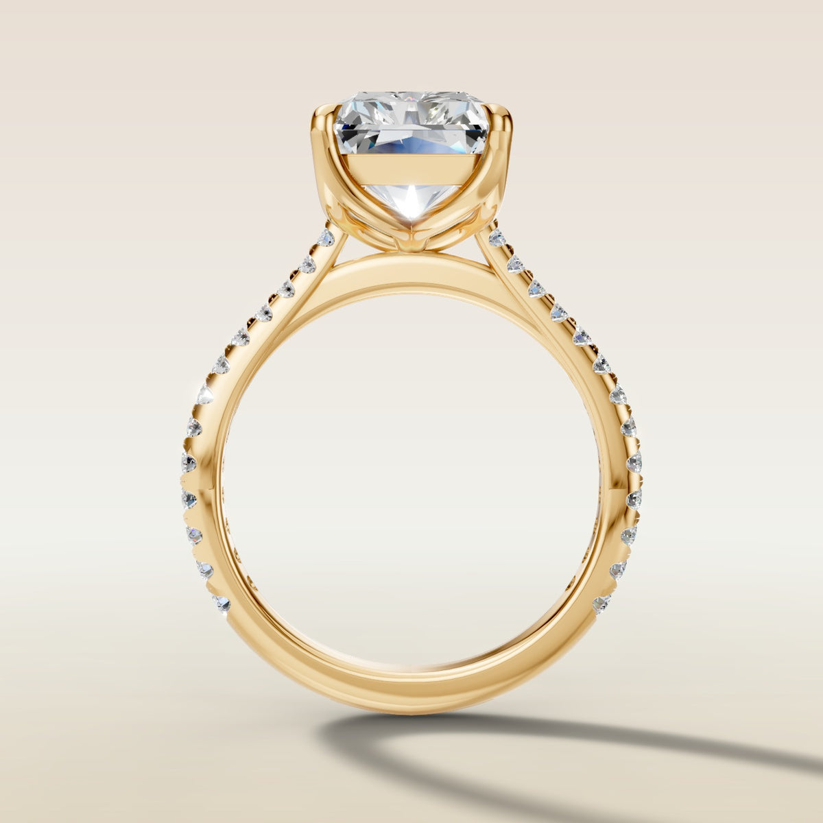 Radiant Tulip Classic Pave engagement ring in yellow gold, front view