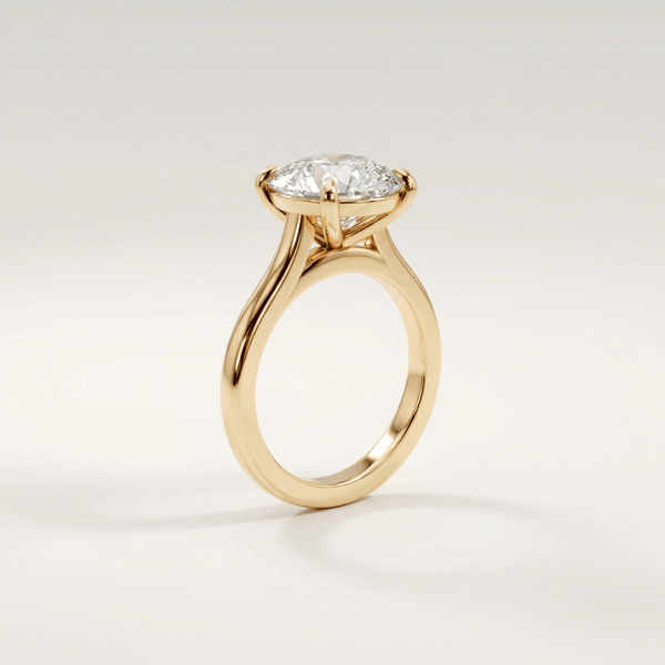 Classic Cathedral oval lab grown diamond ring yellow gold angle view