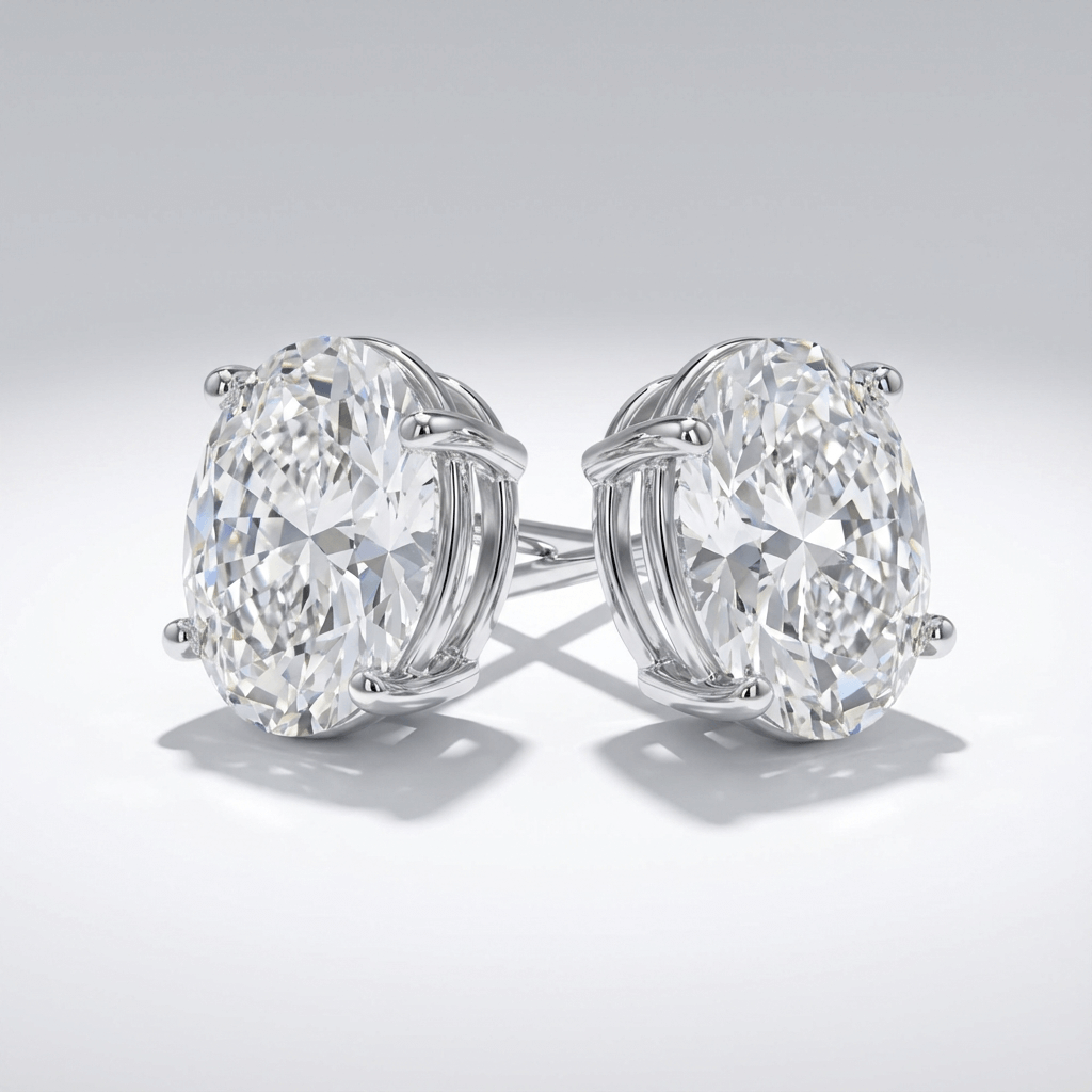 Lab grown diamond stud earrings with oval diamonds in white gold