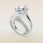 Hexagon Six Petal Tulip Split Shank engagement ring in white gold, angled view