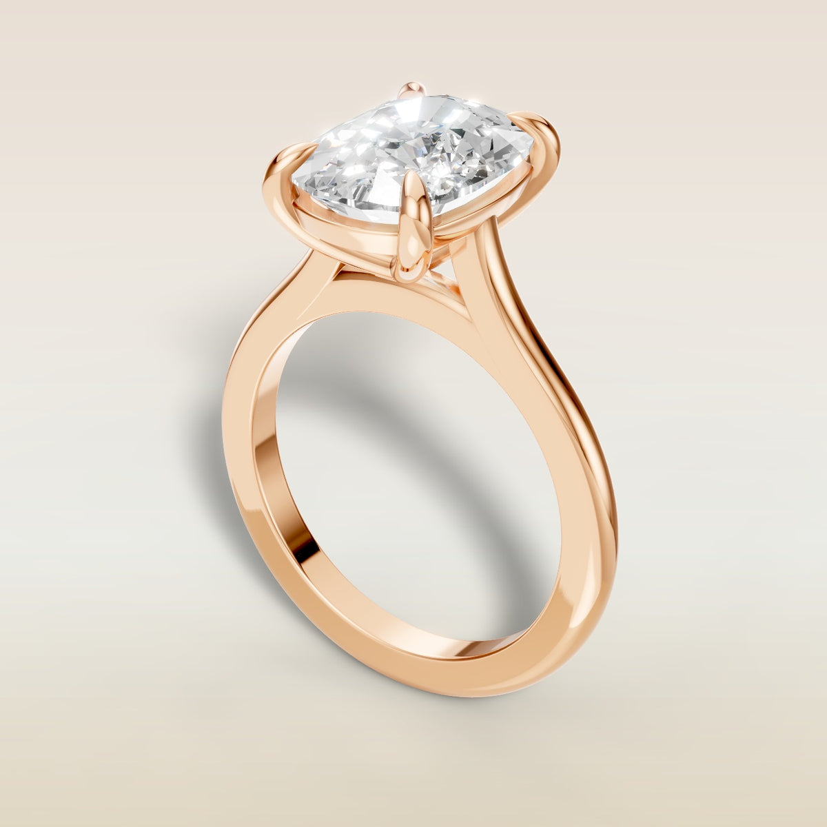 Cushion Classic Cathedral engagement ring in rose gold, angled view