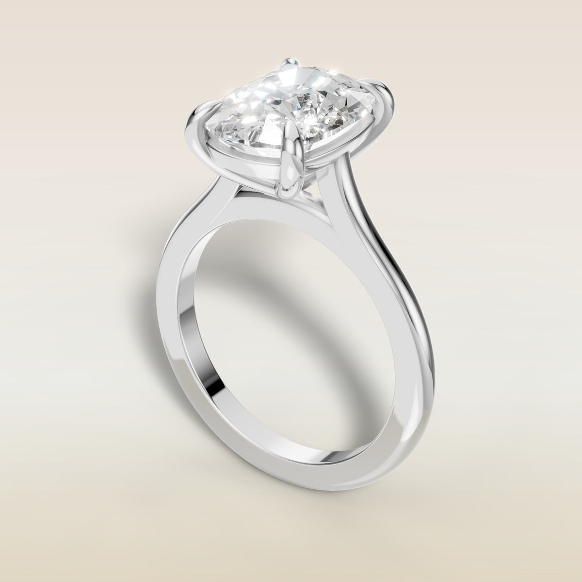 Cushion Classic Cathedral engagement ring in white gold, angled view