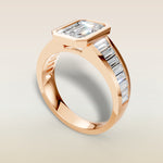 Emerald Full Bezel Low Profile engagement ring in rose gold, angled view