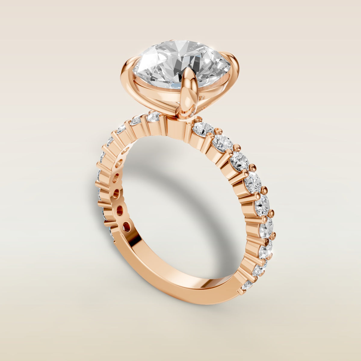 Round Bubble Band engagement ring in rose gold, angled view