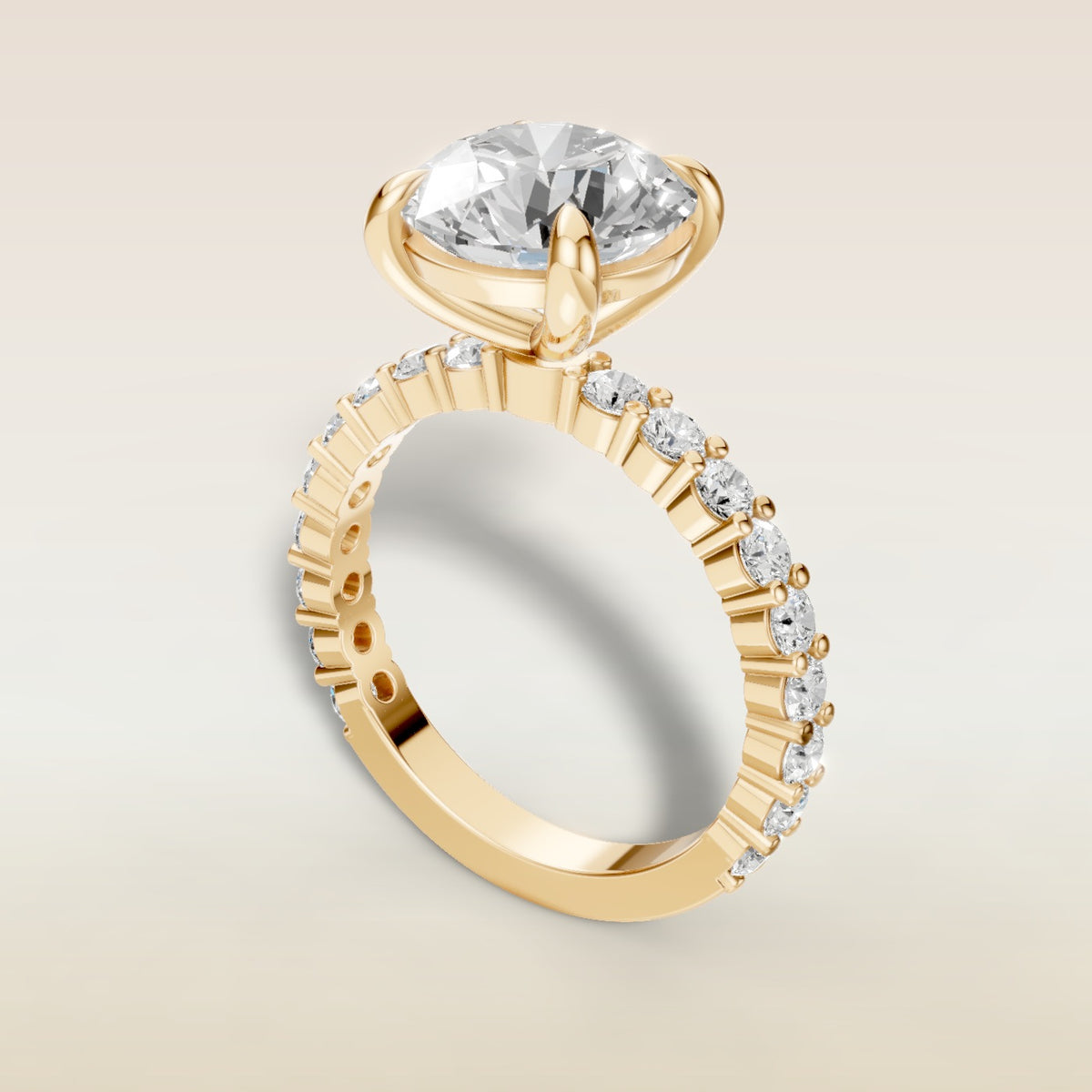 Round Bubble Band engagement ring in yellow gold, angled view