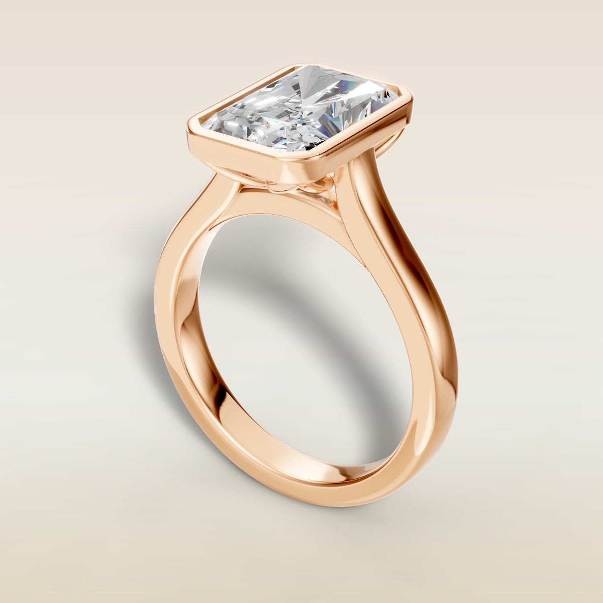 Radiant Tulip Full Bezel engagement ring in rose gold, angled view