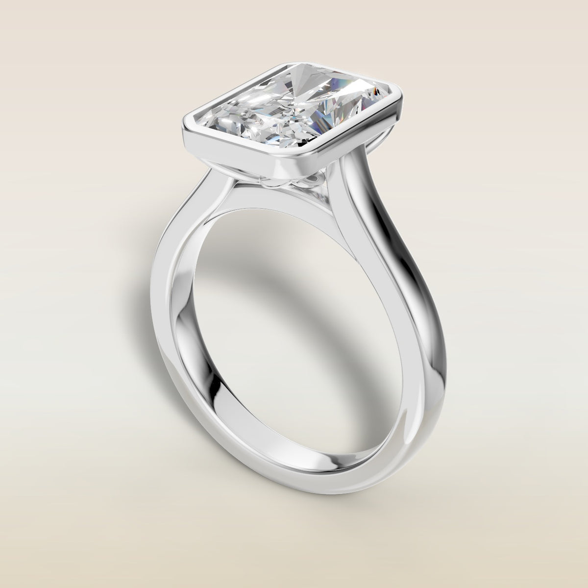 Radiant Tulip Full Bezel engagement ring in white gold, angled view