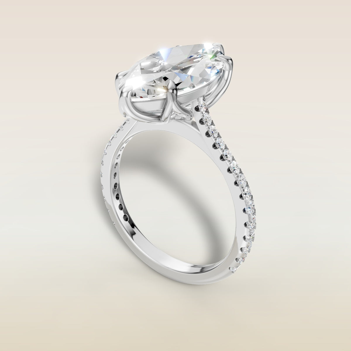 Marquise Tulip Classic Pave engagement ring in white gold, angled view