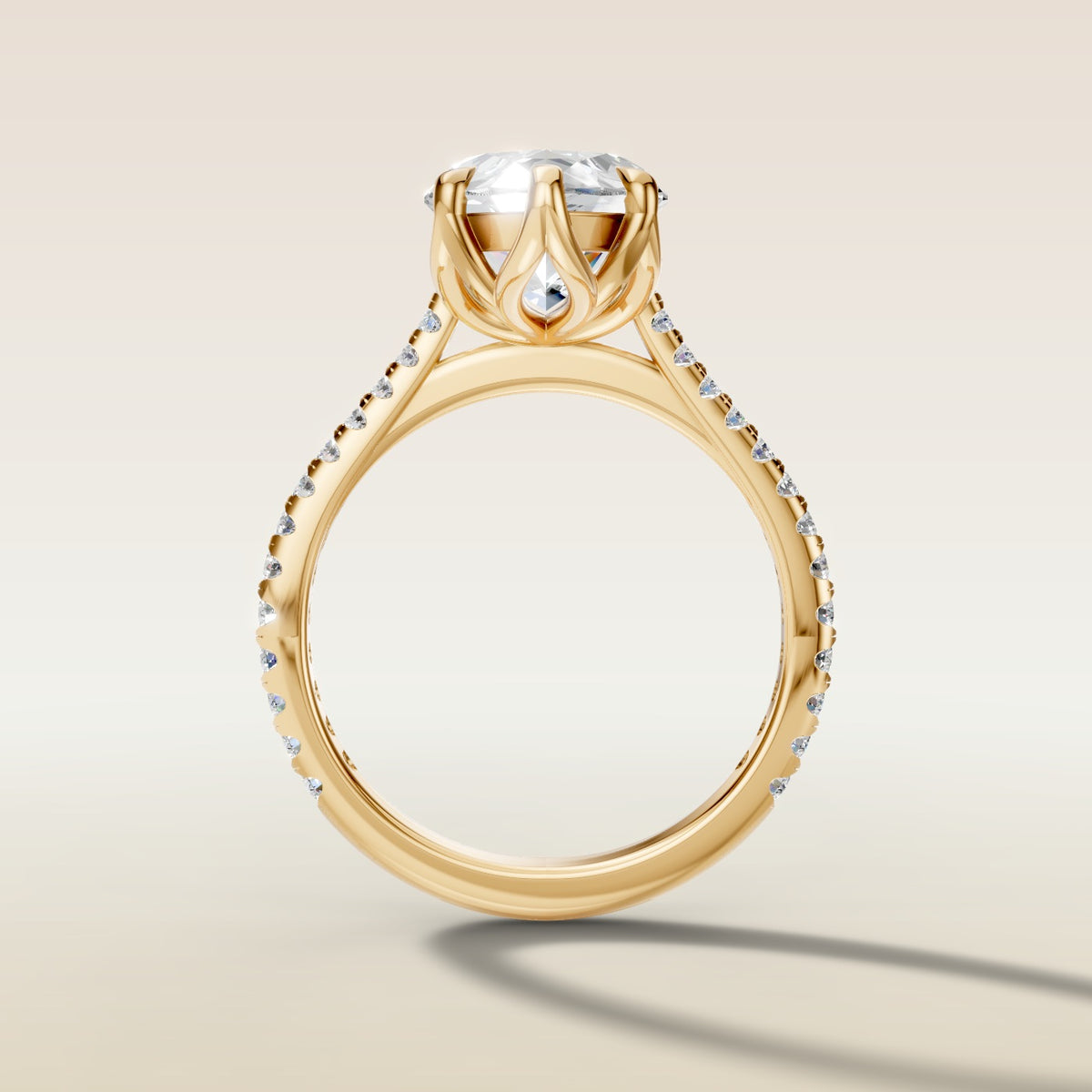 Marquise Tulip Classic Pave engagement ring in yellow gold, front view