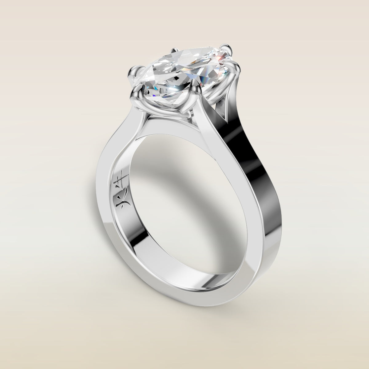 Marquise Tulip Thick Split Shank engagement ring in white gold, angled view