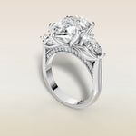 Pear Tulip Three Stone Diamond Bridge engagement ring in white gold, angled view