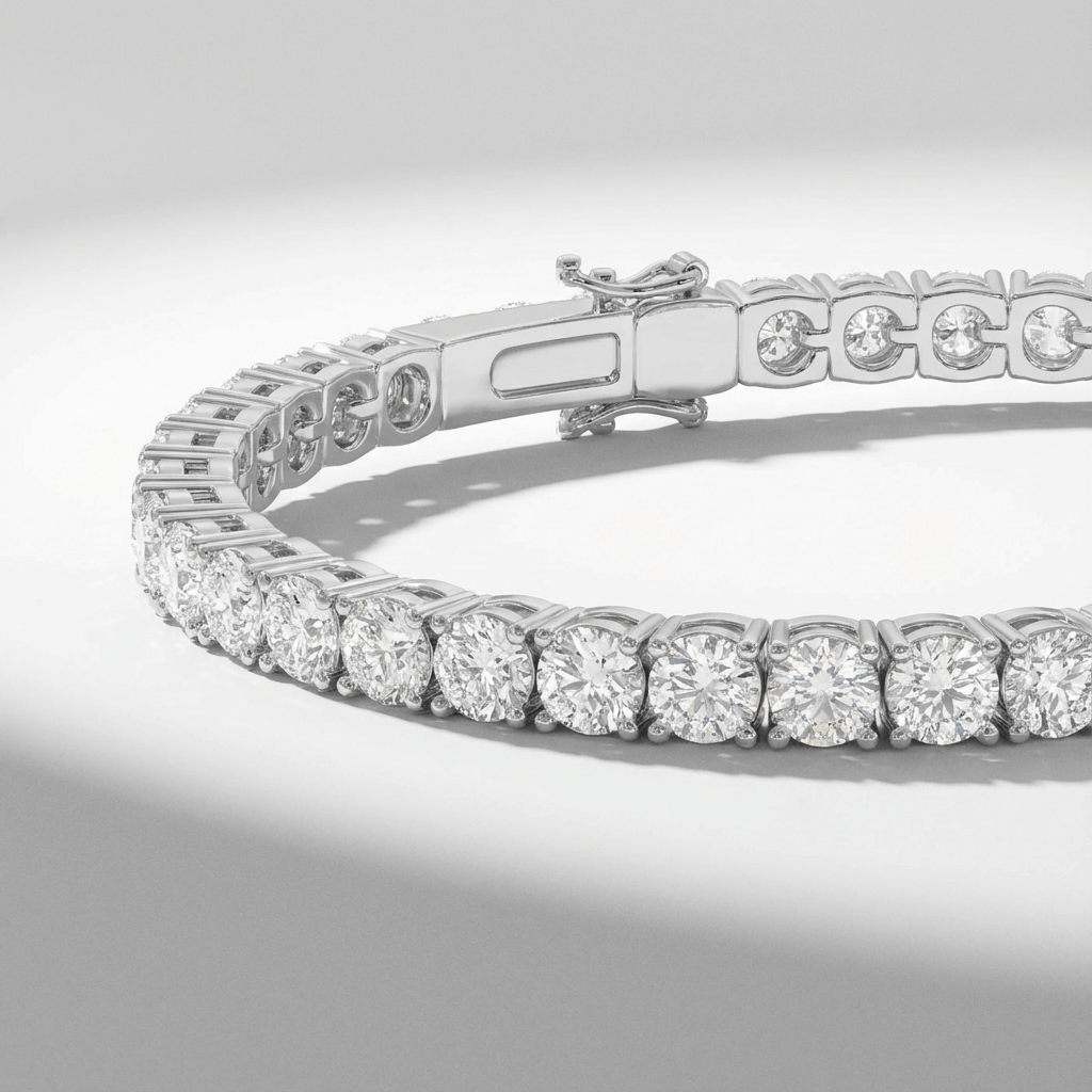 Lab grown diamond tennis bracelet with round diamonds in white gold