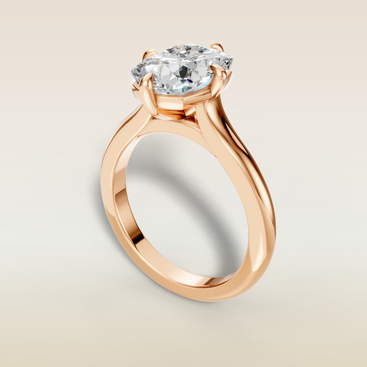 Cushion Compass Cathedral engagement ring in rose gold, angled view