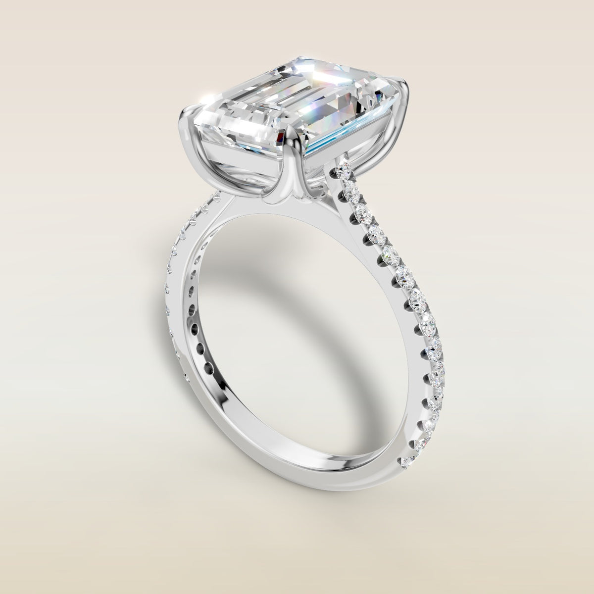 Emerald Tulip Classic Pave engagement ring in white gold, angled view