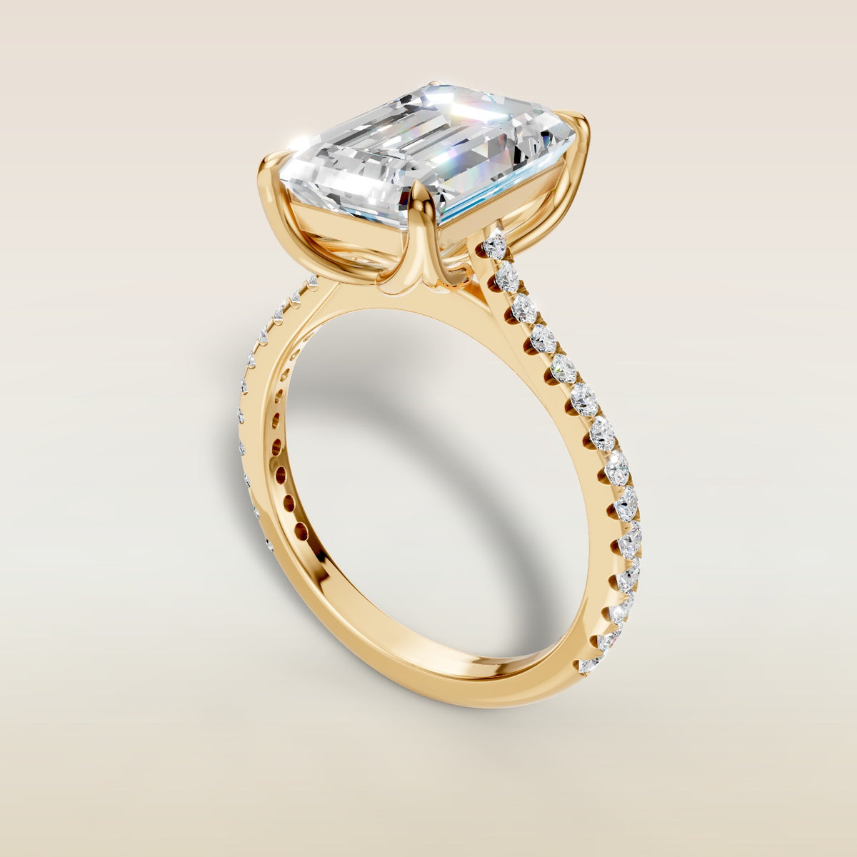 Emerald Tulip Classic Pave engagement ring in yellow gold, angled view