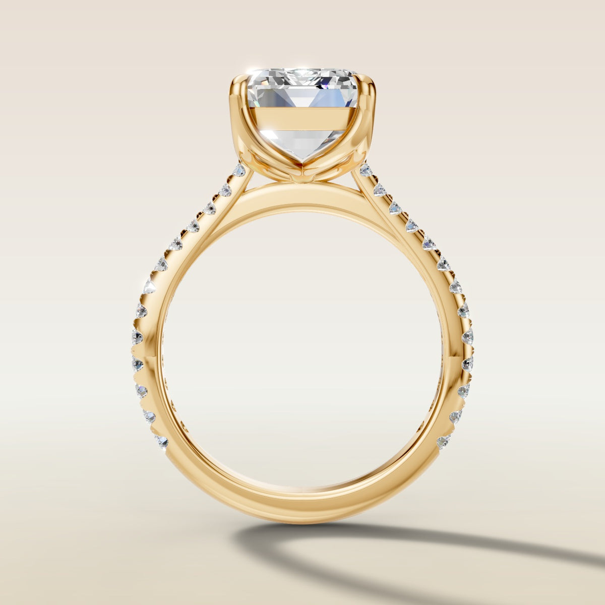 Emerald Tulip Classic Pave engagement ring in yellow gold, front view