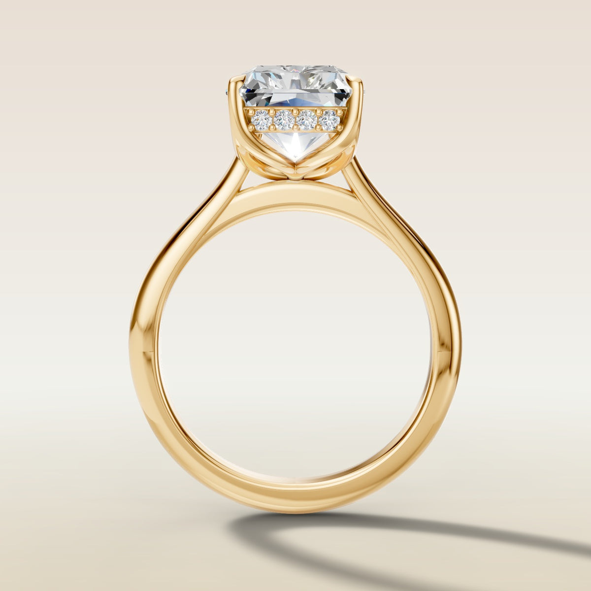 Radiant Tulip with Hidden Halo engagement ring in yellow gold, front view