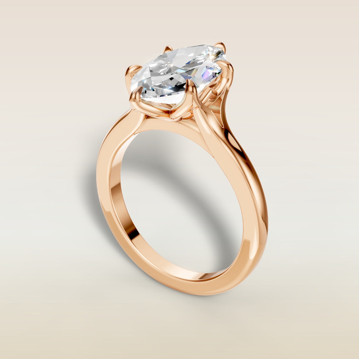 Marquise Six Petal Tulip Split Shank engagement ring in rose gold, angled view