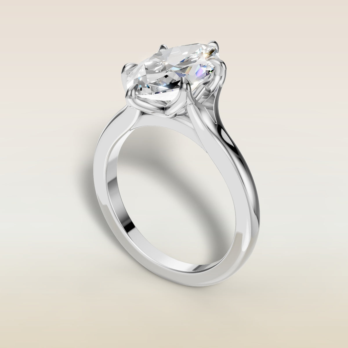 Marquise Six Petal Tulip Split Shank engagement ring in white gold, angled view