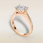 Cushion East West Half Petal Tulip engagement ring in rose gold, angled view