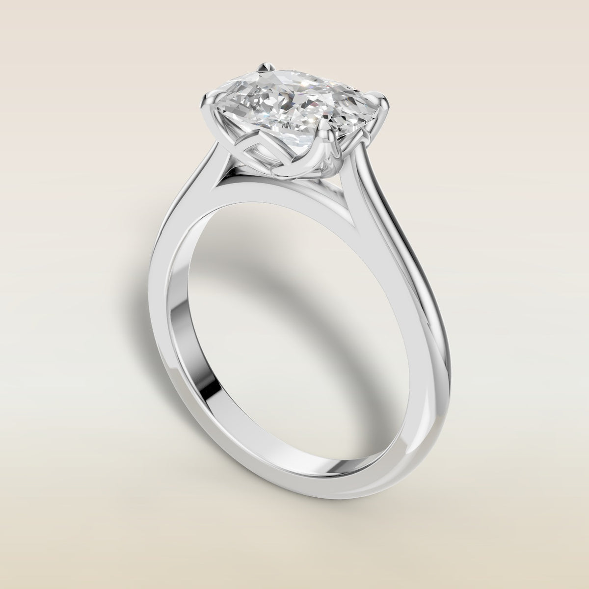 Cushion East West Half Petal Tulip engagement ring in white gold, angled view