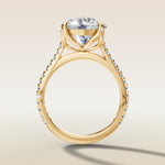 Round Tulip Classic Pave engagement ring in yellow gold, front view