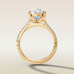 Pear Tulip Classic Pave engagement ring in yellow gold, front view